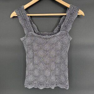 Free People Women's Love Letters Cami Tank Top M Gray Square Neck Made in USA
